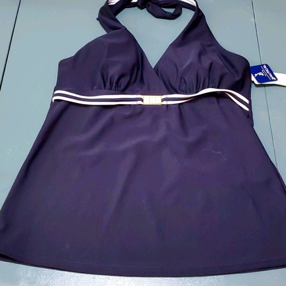 Nautical bathing suit top. NWT, navy 10, nice modest style. Next‎ cruise..